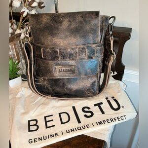 NWOT Bed Stu Leather Kure Black Rustic Unisex Crossbody Messenger MSRP $499